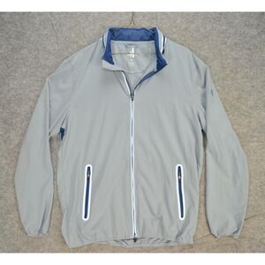 johnnie-O Jacket Mens M Gray Blue Wheeler Hooded Lightweight Windbreaker - $145+